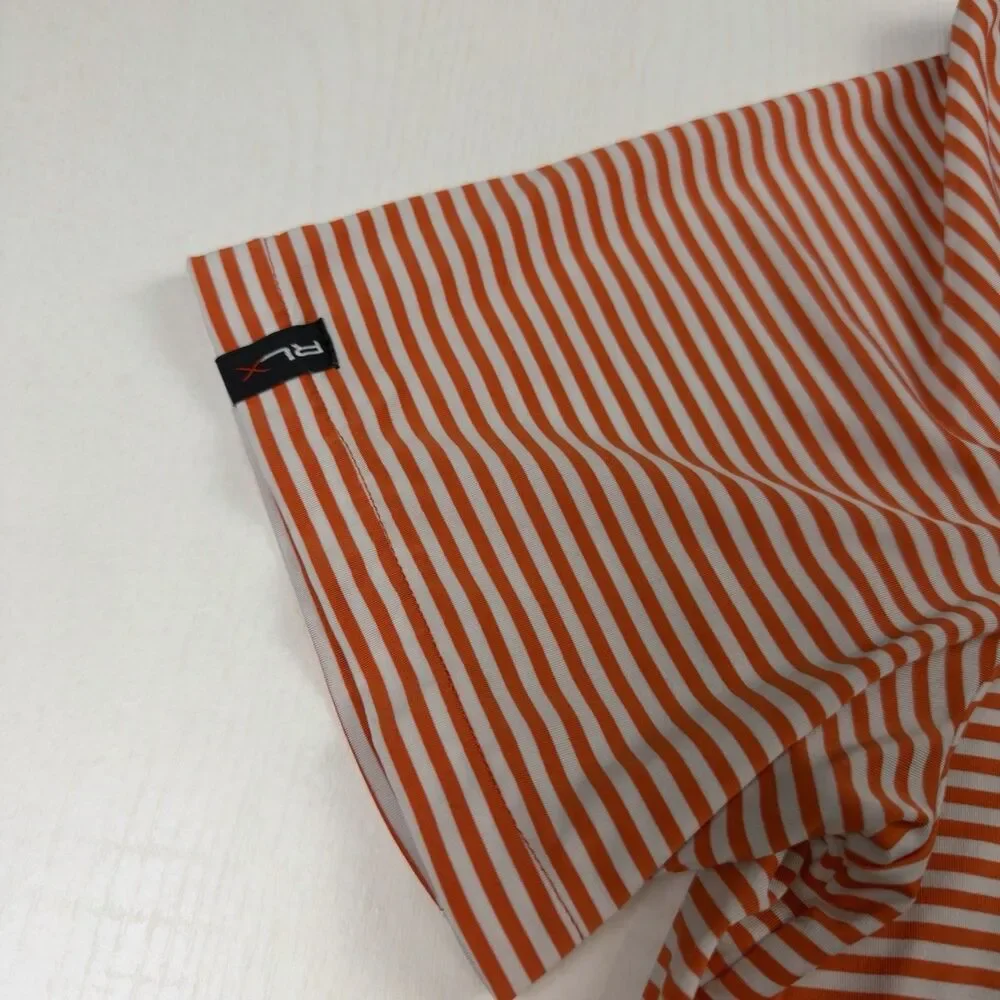 RLX Ralph Lauren Golf Polo Mens L Orange, White Stripe 2016 US Open Oakmont